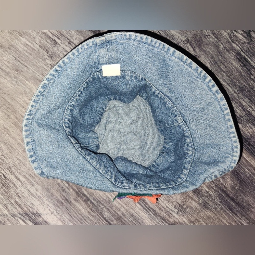 Denim Bucket Hat with Floral Patch - Blue - Picture 5 of 6